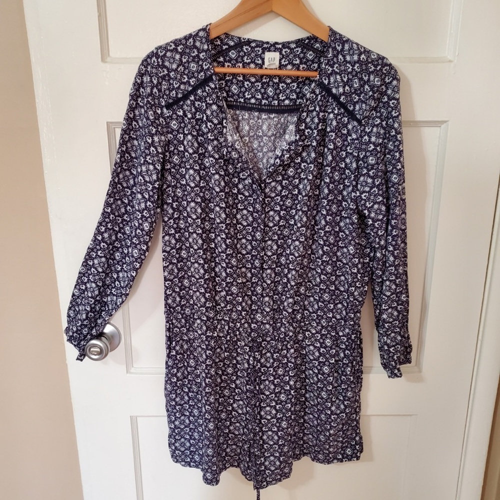 GAP Navy and White Floral Jumpsuit